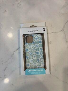 Pura Vida Blue & Green Checkered Floral Casely Classic Phone Case